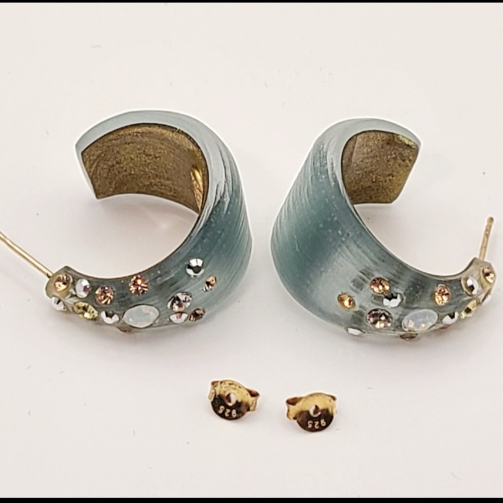 Alexis Bittar Teal Crystal-Embellished Hoop Earrings
